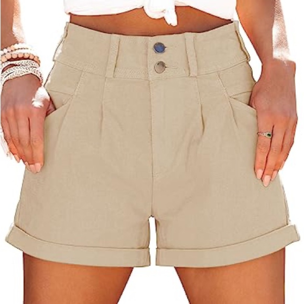 Relaxed Fit High Waisted Khaki Shorts